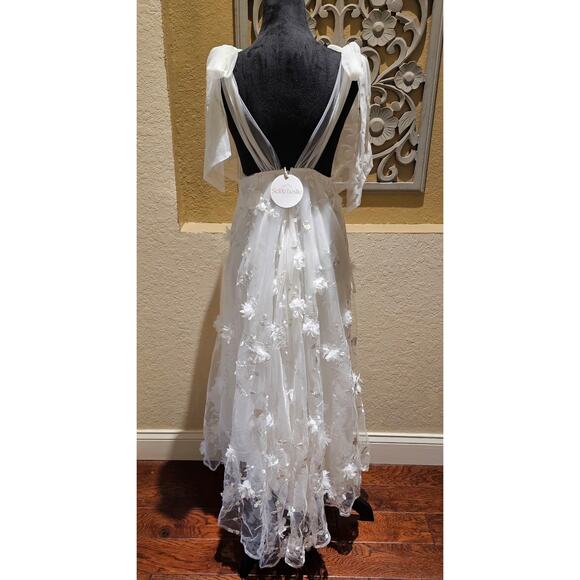 Selfie Leslie XS Tulle Midi Bow Back Romantic ALine Cocktail Wedding Guest Dress - Picture 4 of 16